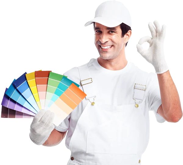 Repair man in white holding a color book