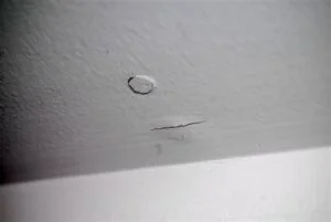 Nail & Screw Pop in the ceiling near the corner to the wall. the damage is bellow the texture